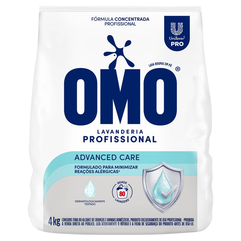 Lava-Roupas Pó Lavanderia Omo Advanced Care Profissional Pacote 4kg