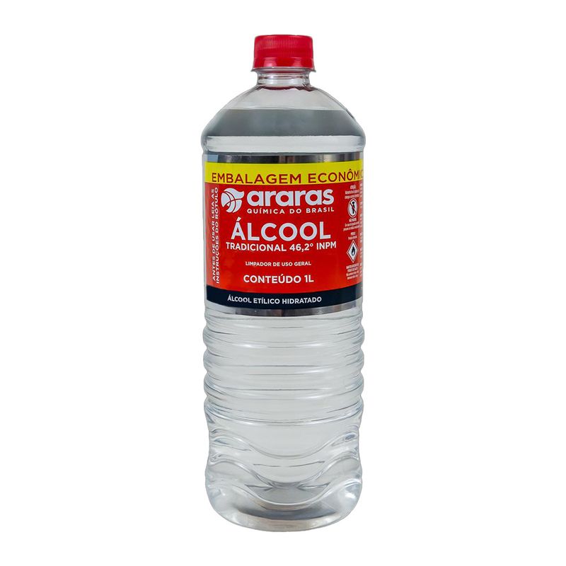 Álcool Tradicional  Araras 46º INPM Frasco 1L Embalagem Econômica