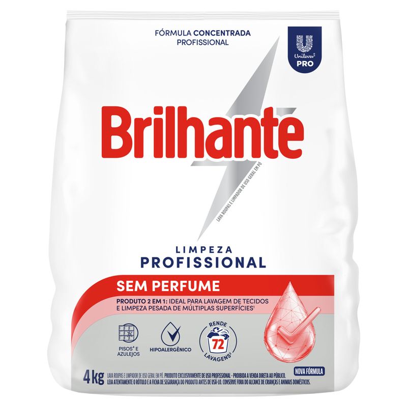 Lava-Roupas Pó Concentrado sem Perfume Brilhante Pro Pacote 4kg