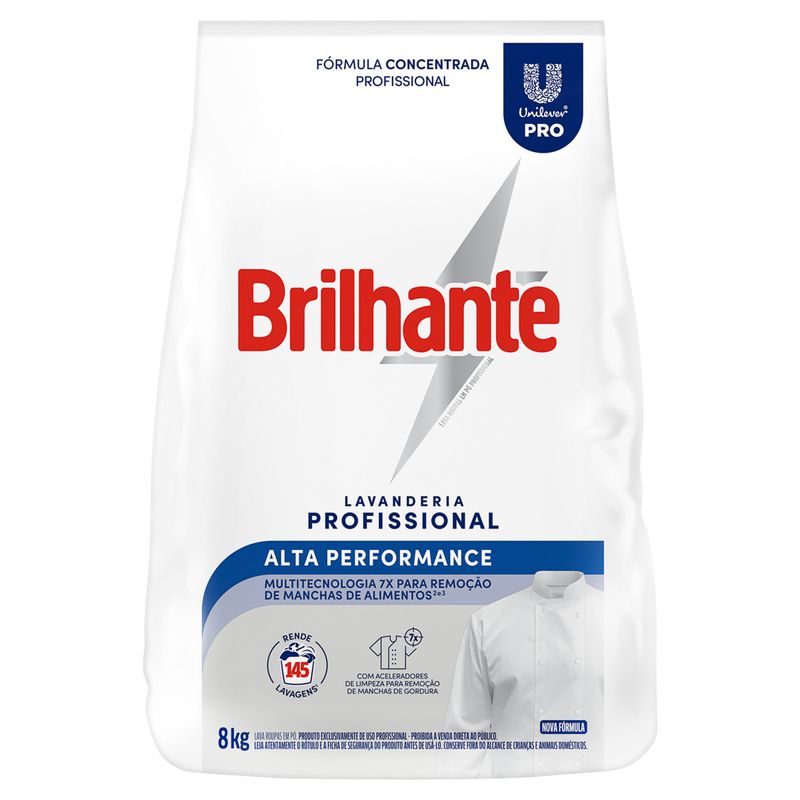 Lava-Roupas Pó Concentrado Lavanderia Brilhante Alta Performance Pro Pacote 8kg