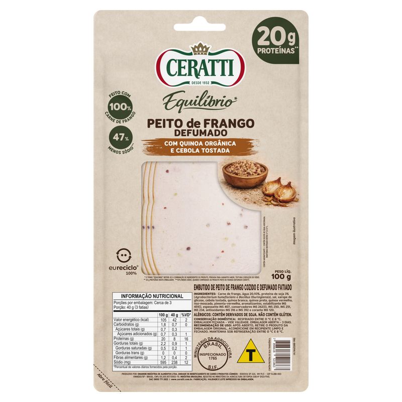 Peito de Frango Defumado com Quinoa e Cebola Tostada Ceratti Equilíbrio 100g