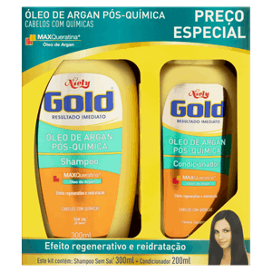 Kit Shampoo 300ml + Condicionador 200ml Niely Gold Óleo de Argan Pós-Química