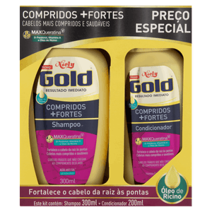 Kit Shampoo 300ml + Condicionador 200ml Niely Gold Compridos + Fortes