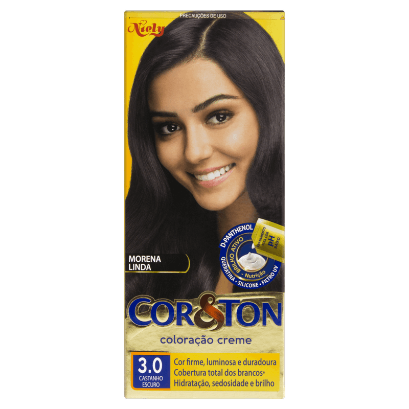 Kit Coloração Creme 3 0 Castanho Escuro Niely Cor&Ton