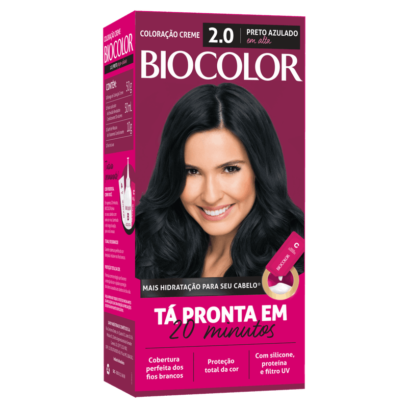 Kit Coloração Creme 2 0 Preto Azulado Incrível Biocolor