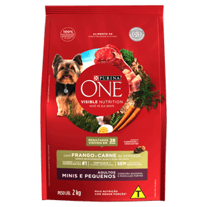 Alimento para Cães Adultos Raças Minis e Pequenas Frango e Carne Purina One Visible Nutrition Pacote 2kg