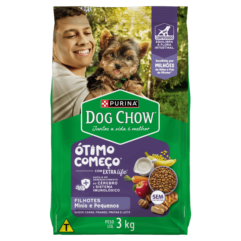 Alimento-para-Caes-Filhotes-Racas-Minis-e-Pequenas-Carne-Frango-e-Arroz-Purina-Dog-Chow-Extra-Life-Pacote-3kg