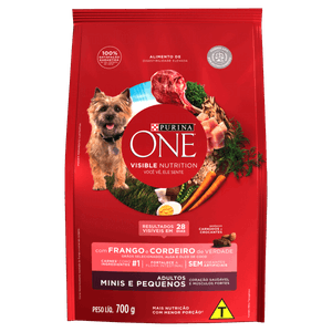 Alimento para Cães Adultos Raças Minis e Pequenas Frango e Cordeiro Purina One Visible Nutrition Pacote 700g