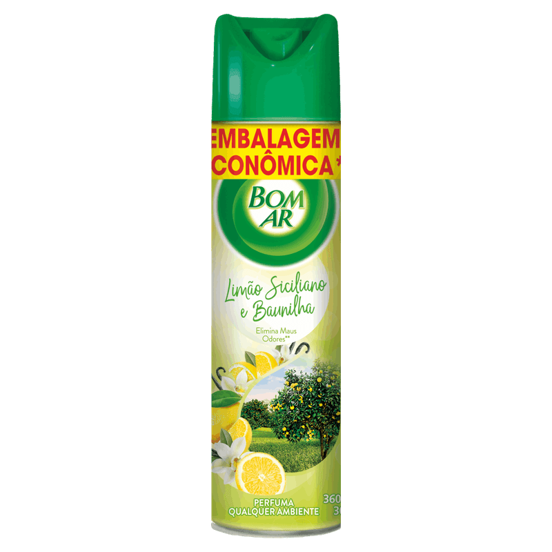 Neutralizador-de-Odores-Limao-Siciliano-e-Baunilha-Bom-Ar-Frasco-360ml-Embalagem-Economica