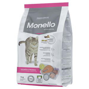 Alimento para Gatos Adultos Salmão, Atum e Frango Monello Pacote 1kg