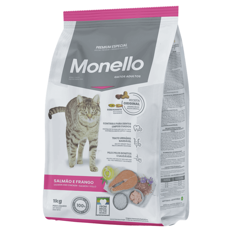 Alimento-para-Gatos-Adultos-Salmao-Atum-e-Frango-Monello-Pacote-1kg