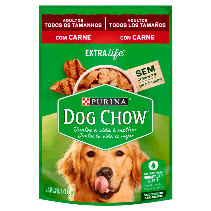 Alimento-para-Caes-Adultos-Carne-Purina-Dog-Chow-Extra-Life-Sache-100g