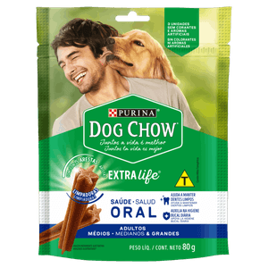 Petisco para Cães Adultos Raças Médias e Grandes Purina Dog Chow Saúde Oral Pouch 80g 3 Unidades