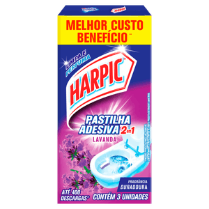 Detergente Sanitário Pastilha Adesiva Lavanda Harpic 3 Unidades