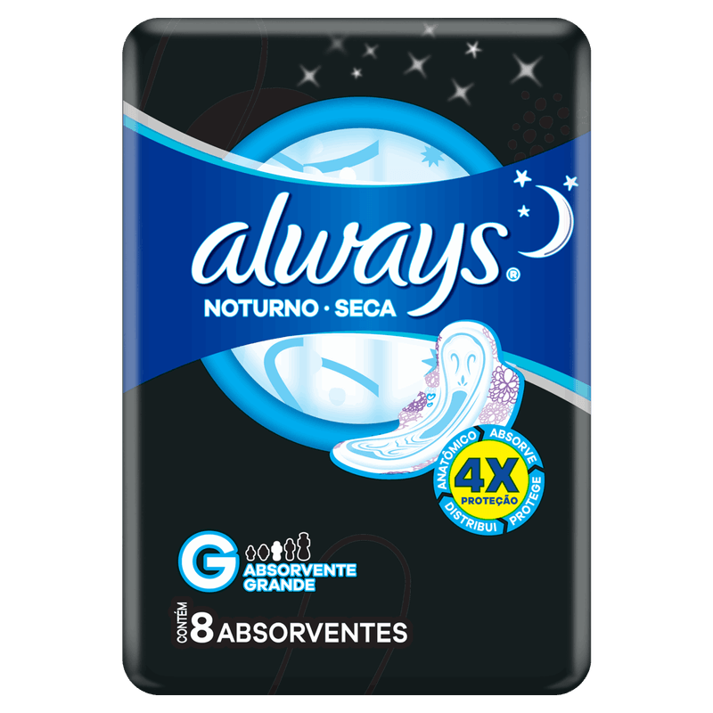 Absorvente-com-Abas-Seca-Always-Noites-Tranquilas-Noturno-Longo-Pacote-Leve-8-Pague-7-Unidades