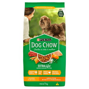 Alimento para Cães Adultos Raças Minis e Pequenas Carne, Frango e Arroz Purina Dog Chow Extra Life Pacote 1kg