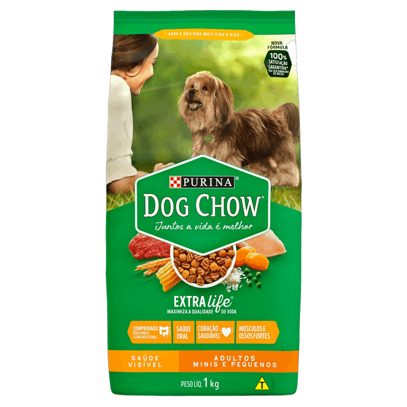 Alimento-para-Caes-Adultos-Racas-Minis-e-Pequenas-Carne-Frango-e-Arroz-Purina-Dog-Chow-Extra-Life-Pacote-1kg