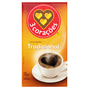 Café Torrado e Moído a Vácuo Tradicional 3 Corações Pacote 500g