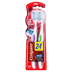 Escova Dental Macia Colgate Luminous White 360° 2 Unidades