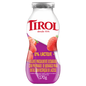 Iogurte Parcialmente Desnatado Morango Zero Lactose Tirol Frasco 170g