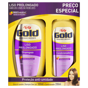 Kit Shampoo 300ml + Condicionador 200ml Niely Gold Liso Prolongado