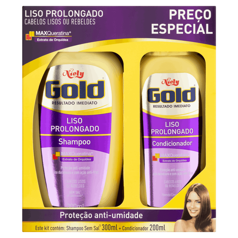 Kit-Shampoo-300ml---Condicionador-200ml-Niely-Gold-Liso-Prolongado