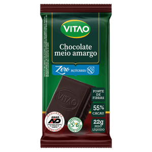 Chocolate Meio Amargo 55% Cacau Zero Açúcar Vitao Pacote 22g