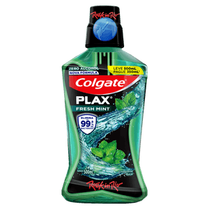 Enxaguante Bucal Anticárie Zero Álcool Fresh Mint Colgate Plax Frasco Leve 500ml Pague 350ml