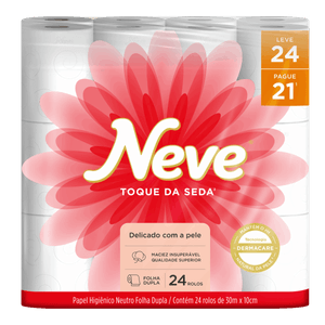 Papel Higiênico Folha Dupla Neutro Neve Toque da Seda 30m Pacote Leve 24 Pague 21 Unidades