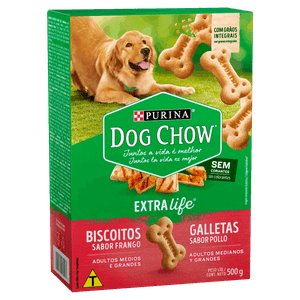 Biscoito para Cães Adultos Raças Médias e Grandes Frango Purina Dog Chow Extra Life Caixa 500g