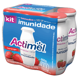 Pack Leite Fermentado Parcialmente Desnatado Morango Actimel Frasco 600g 6 Unidades