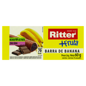 Pack Barra de Frutas Banana Zero Sódio Ritter Pacote 60g 3 Unidades