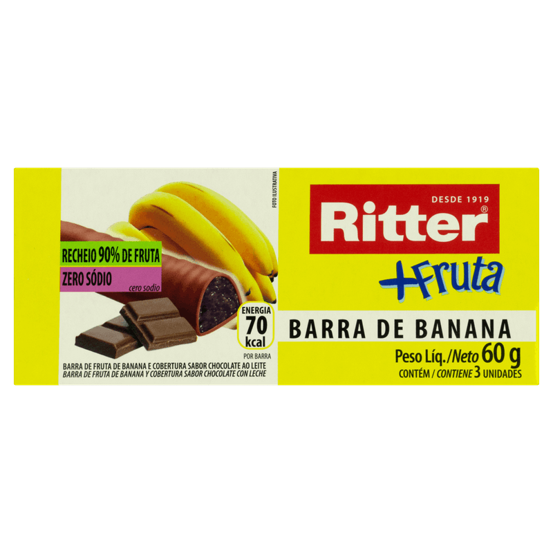 Pack-Barra-de-Frutas-Banana-Zero-Sodio-Ritter-Pacote-60g-3-Unidades