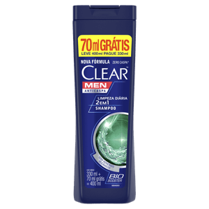 Shampoo Anticaspa Clear Men Limpeza Diária Frasco Leve 400ml Pague 330ml