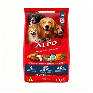 Alimento para Cães Adultos Todos os Tamanhos Carne, Frango, Cereais e Vegetais Purina Alpo Pacote 10,1kg