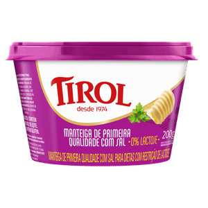 Manteiga de Primeira Qualidade com Sal Zero Lactose Tirol Pote 200g