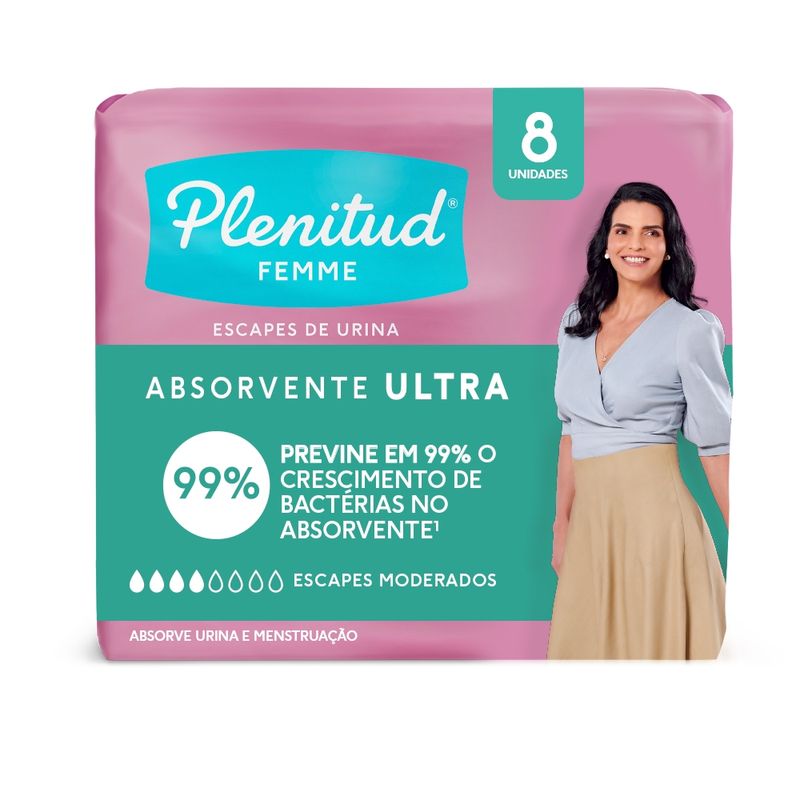 Absorvente-sem-Abas-para-Incontinencia-Urinaria-Plenitud-Femme-Ultra-Pacote-8-Unidades