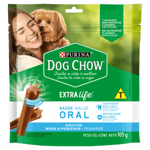 Petisco para Cães Adultos Raças Minis e Pequenas Purina Dog Chow Saúde Oral Pouch 105g 7 Unidades