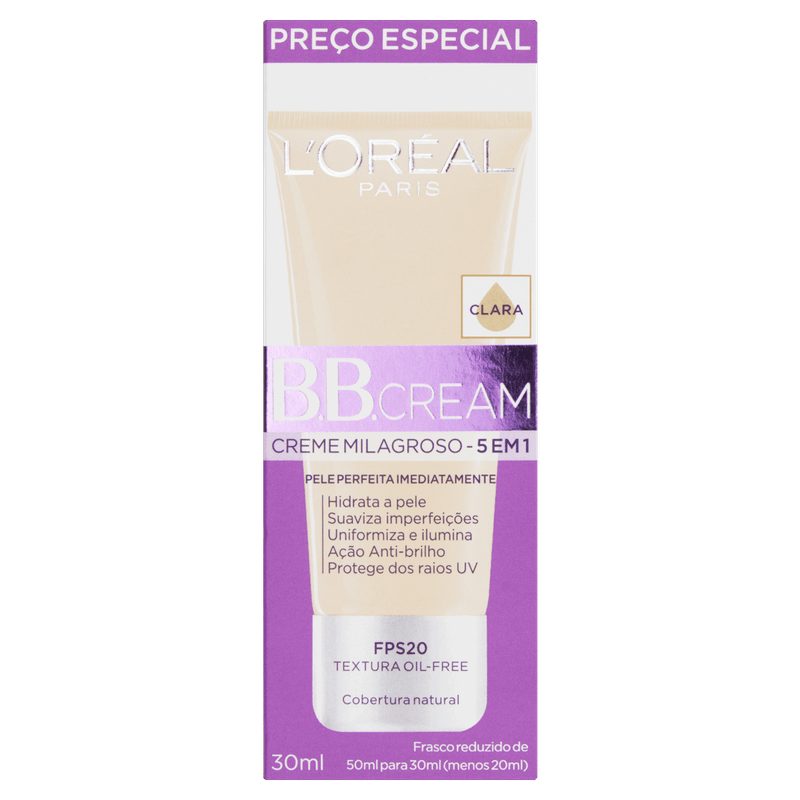 BB-Cream-Creme-Milagroso-FPS-20-Clara-L-oreal-Paris-Caixa-30ml