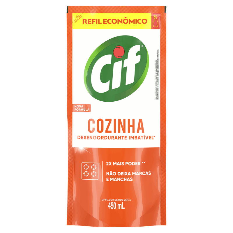 Limpador-Removedor-de-Gorduras-Cozinha-Cif-Sache-450ml-Refil-Economico