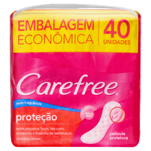 Protetor Diário sem Abas sem Fragrância Carefree Pacote 40 Unidades Embalagem Econômica