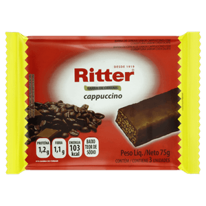 Pack Barra de Cereal Cappuccino Cobertura Chocolate Ritter Pacote 75g 3 Unidades