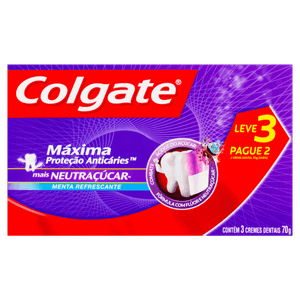 Pack Creme Dental Menta Refrescante Colgate Máxima Proteção Anticáries Caixa 70g Cada Leve 3 Pague 2 Unidades