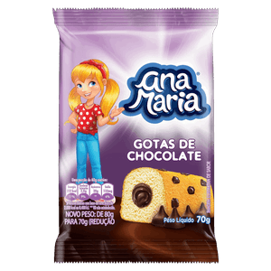 Bolo Baunilha com Gotas de Chocolate Recheio Chocolate Ana Maria Pacote 70g