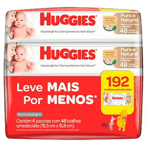 Pack Toalha Umedecida sem Perfume Disney Baby Huggies Puro e Natural Pacote 4 Unidades Leve Mais Pague Menos