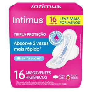 Absorvente com Abas Extra Suave Intimus Tripla Proteção Pacote Leve 16 Pague 14 Unidades