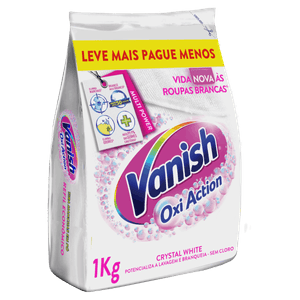 Tira-Manchas Pó Roupas Brancas Vanish Oxi Action Crystal White Pacote 1kg Refil Econômico Leve Mais Pague Menos