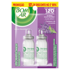 Neutralizador de Odores Campos de Lavanda Click Spray Bom Ar Blister 2 Unidades 12ml Cada Grátis 50% de Desconto no 2° R