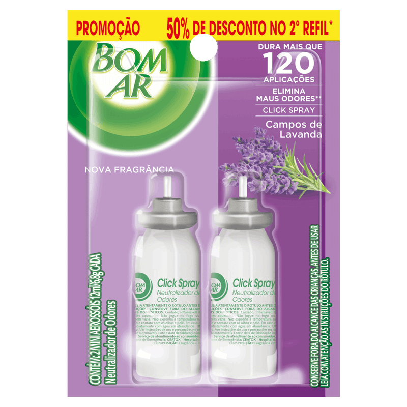 Neutralizador-de-Odores-Campos-de-Lavanda-Click-Spray-Bom-Ar-Blister-2-Unidades-12ml-Cada-Gratis-50--de-Desconto-no-2°-R