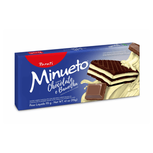 Biscoito Wafer Chocolate Recheio Baunilha Minueto Pacote 115g